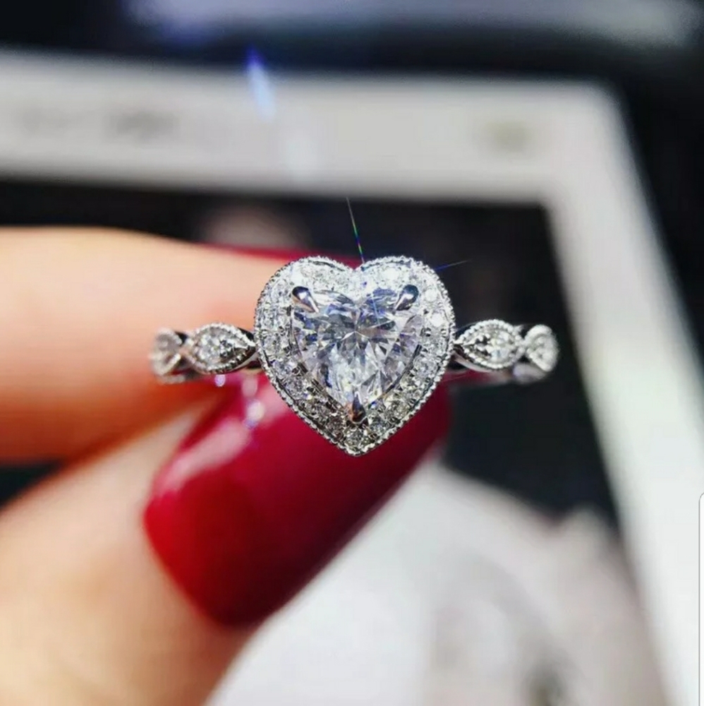 2ct White Sapphire Heart Bridal Ring